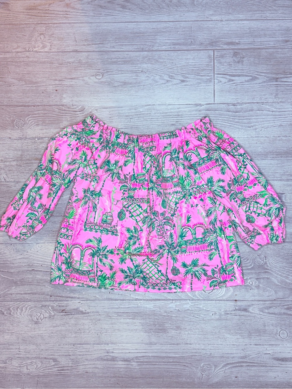 Lilly Pulitzer Winifred Off-The-Shoulder shirt  Mandevilla Baby Always sm cotton